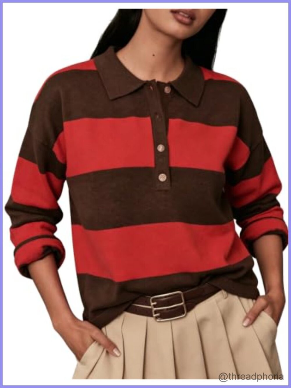 Women's Collared Rugby Long Sleeve Knit Pullover Sweater